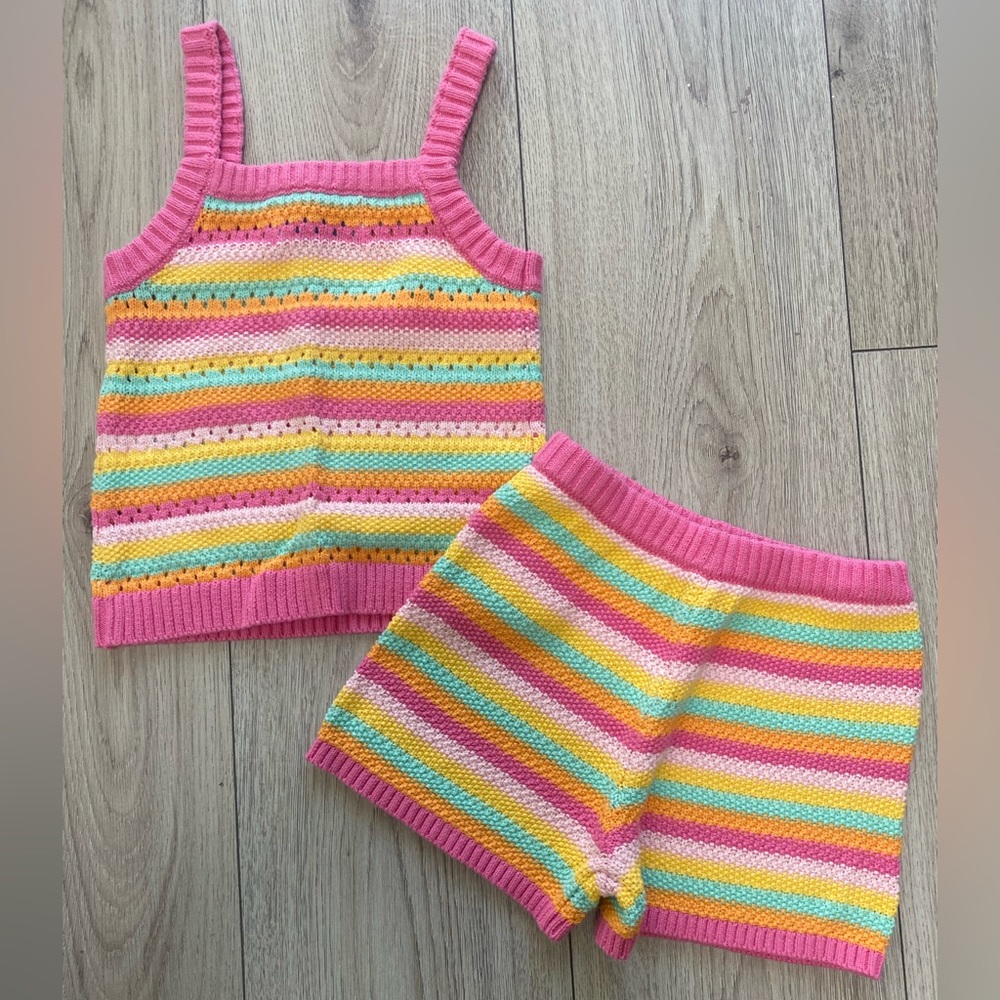 Colorful Striped Knit Tank and Shorts Set new no tags